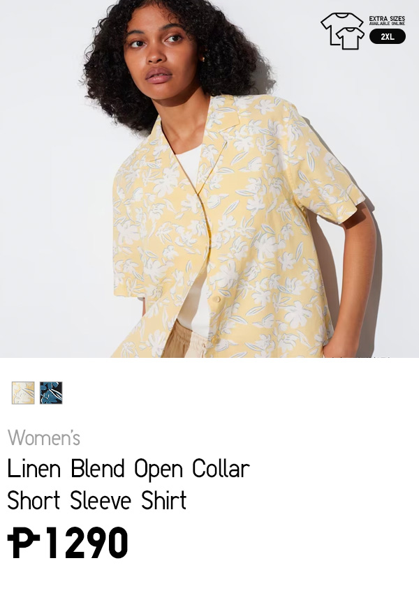Linen Blend Open Collar Short Sleeve Shirt